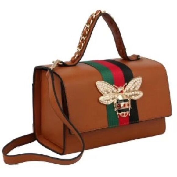 2-N-1 Plain Queen Bee Stripe Boxy Satchel - Picture 3 of 12